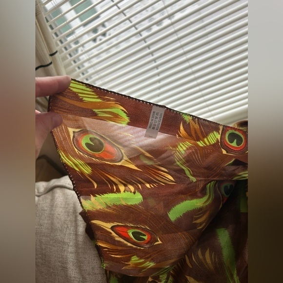BEAUTIFUL Brown and Green Peacock Satin Scarf 100% Polyester 60ins by 12 ins - Picture 3 of 3